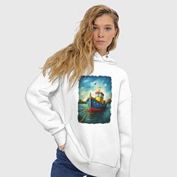 Толстовка оверсайз женская Кораблик у причала, цвет: белый — фото 2