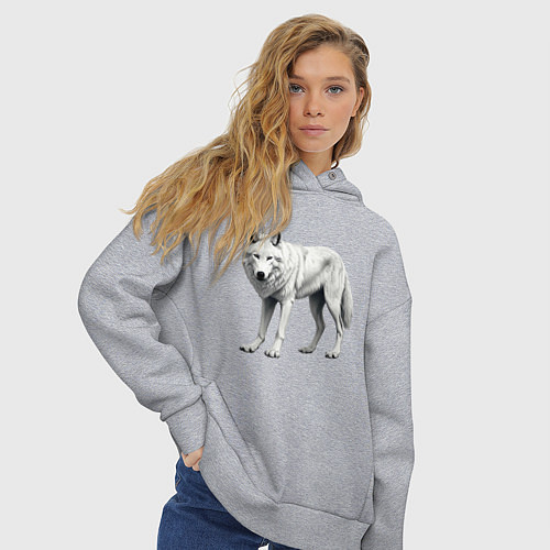 Женское худи оверсайз Белый волк альфа / Меланж – фото 3