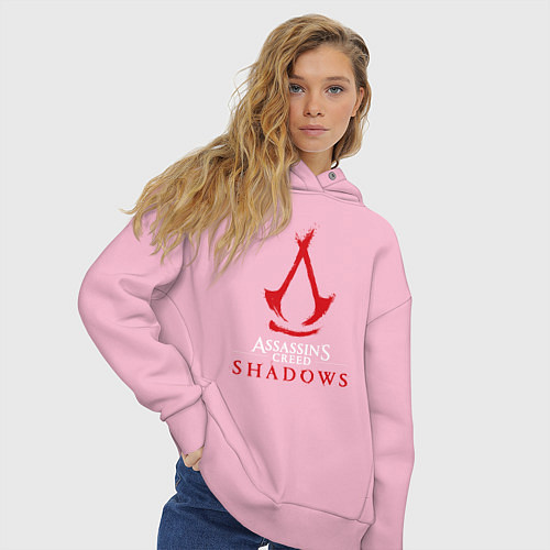 Женское худи оверсайз Assassins creed shadows logo / Светло-розовый – фото 3