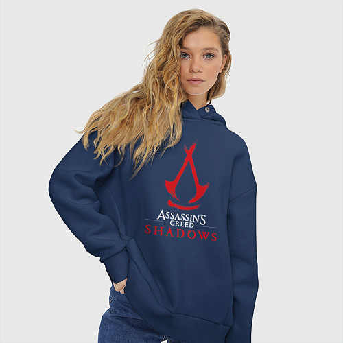 Женское худи оверсайз Assassins creed shadows logo / Тёмно-синий – фото 3