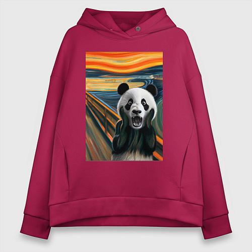 Женское худи оверсайз Панда: Крик- мем картина от нейросети / Маджента – фото 1