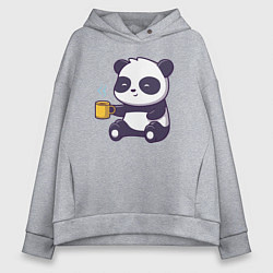 Толстовка оверсайз женская Панда с кофе, цвет: меланж