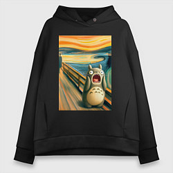 Толстовка оверсайз женская Тоторо кричит - мем нейросеть, цвет: черный