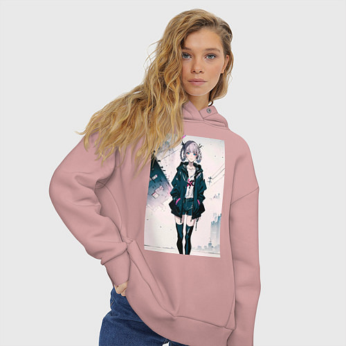 Женское худи оверсайз Надзуна Нанакуса - Песнь ночных сов / Пыльно-розовый – фото 3