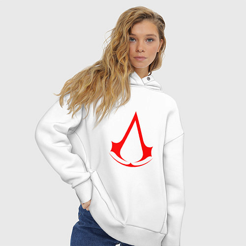 Женское худи оверсайз Red logo of assassins / Белый – фото 3