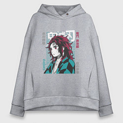 Толстовка оверсайз женская Тандзиро с длинными волосами Клинок рассекающий де, цвет: меланж