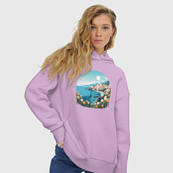 Толстовка оверсайз женская Город у моря, цвет: лаванда — фото 2
