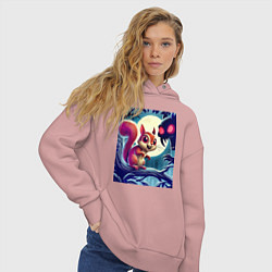 Толстовка оверсайз женская Милая пушистая лесная белочка - ужас, цвет: пыльно-розовый — фото 2