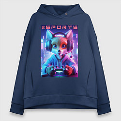 Толстовка оверсайз женская Funny fox - e sports ai art, цвет: тёмно-синий