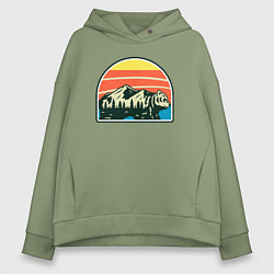 Толстовка оверсайз женская Медведь и горы, цвет: авокадо