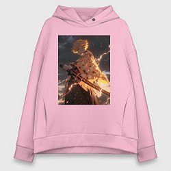 Толстовка оверсайз женская Клинок, рассекающий демонов Дзэнъицу Агацума молни, цвет: светло-розовый