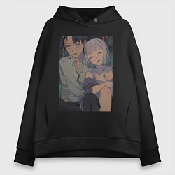 Толстовка оверсайз женская Re:Zero Субару Нацуки Эмилия, цвет: черный