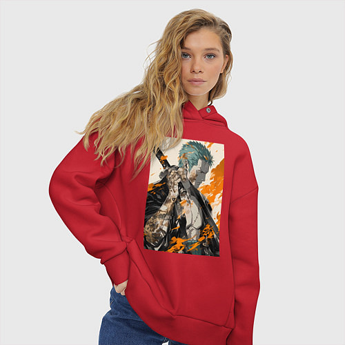 Женское худи оверсайз Ван-Пис Зоро Ророноа фехтовальщик / Красный – фото 3