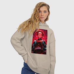 Толстовка оверсайз женская Клинок, рассекающий демонов Тандзиро Камадо охотни, цвет: миндальный — фото 2