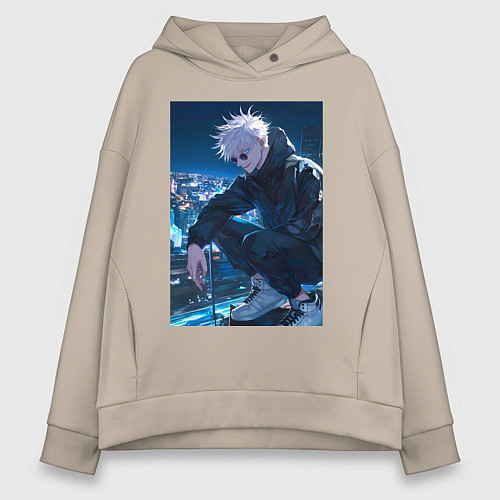 Женское худи оверсайз Магическая битва Сатору Годзё арт / Миндальный – фото 1