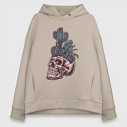 Толстовка оверсайз женская Кактус в черепе, цвет: миндальный