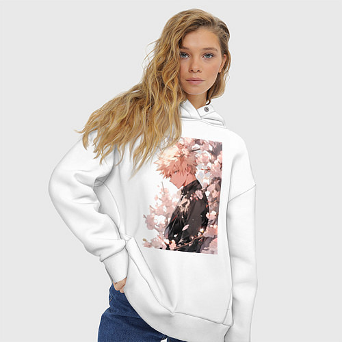 Женское худи оверсайз Моя геройская академия Кацуки Бакуго причуда / Белый – фото 3