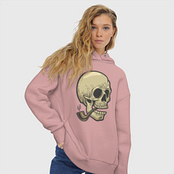 Толстовка оверсайз женская Череп с трубкой, цвет: пыльно-розовый — фото 2