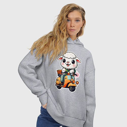 Женское худи оверсайз Бараш крутяш на мотороллере / Меланж – фото 3