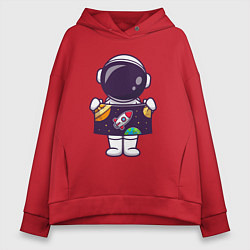 Толстовка оверсайз женская Космонавтик и космос, цвет: красный