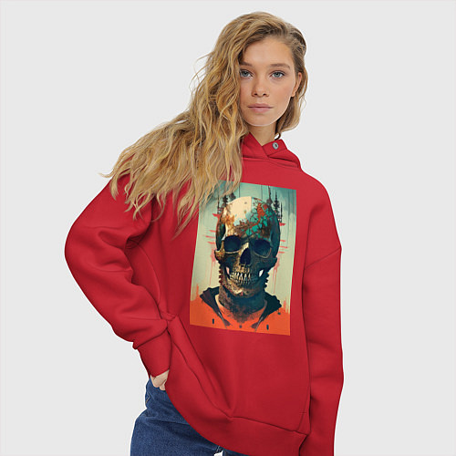 Женское худи оверсайз Ai art skull - fantasy / Красный – фото 3