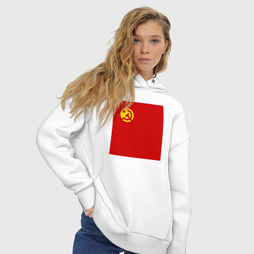 Женское худи оверсайз Редизайн: знак СССР - серп, молот и звезда - на кр / Белый – фото 3