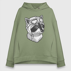 Толстовка оверсайз женская Енотик лётчик, цвет: авокадо