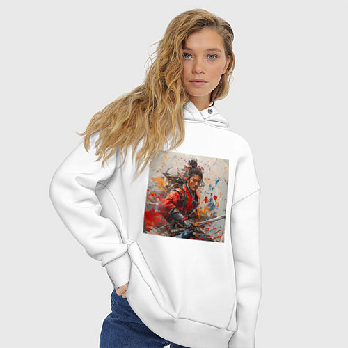 Женское худи оверсайз Краски самурая / Белый – фото 3