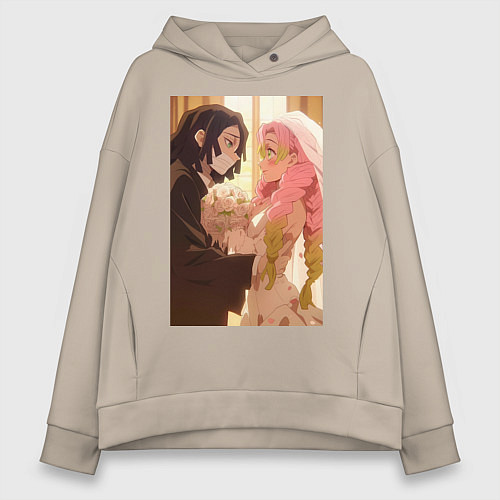 Женское худи оверсайз Клинок, рассекающий демонов Обанай Игуро / Миндальный – фото 1