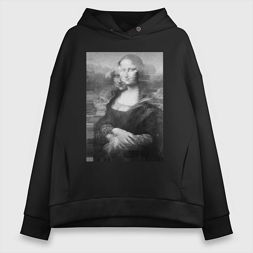 Женское худи оверсайз Черная-белая Мона Лиза с глюками / Черный – фото 1