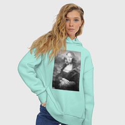 Толстовка оверсайз женская Черная-белая Мона Лиза с глюками, цвет: мятный — фото 2