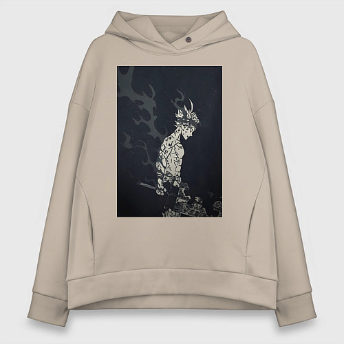 Женское худи оверсайз Чёрный клевер Аста антимаг / Миндальный – фото 1