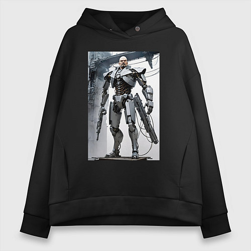 Женское худи оверсайз Ленин робот - киборг ai art / Черный – фото 1