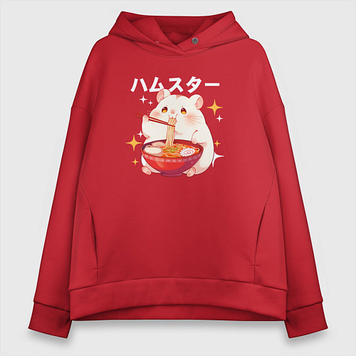 Женское худи оверсайз A hamster eats noodles / Красный – фото 1
