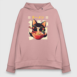 Толстовка оверсайз женская Ramen and cat, цвет: пыльно-розовый