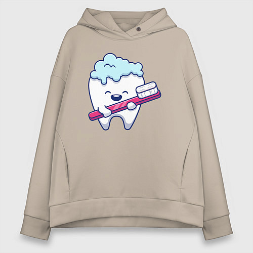 Женское худи оверсайз Весёлый зубик / Миндальный – фото 1