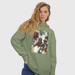 Толстовка оверсайз женская Мотокросс -акварель, цвет: авокадо — фото 2