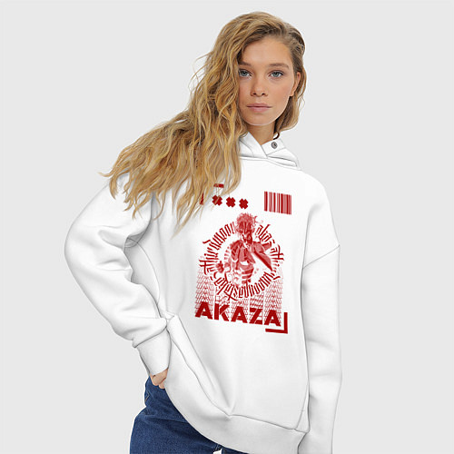 Женское худи оверсайз Demon Slayer - Akaza / Белый – фото 3