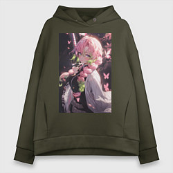 Толстовка оверсайз женская Клинок, рассекающий демонов Мицури Канродзи столп, цвет: хаки