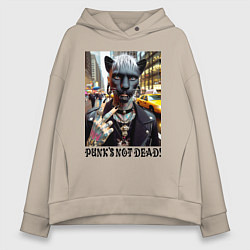 Толстовка оверсайз женская Girl panther im New York - punks not dead, цвет: миндальный