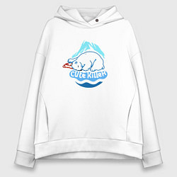 Толстовка оверсайз женская Белый медведь и полярник, цвет: белый