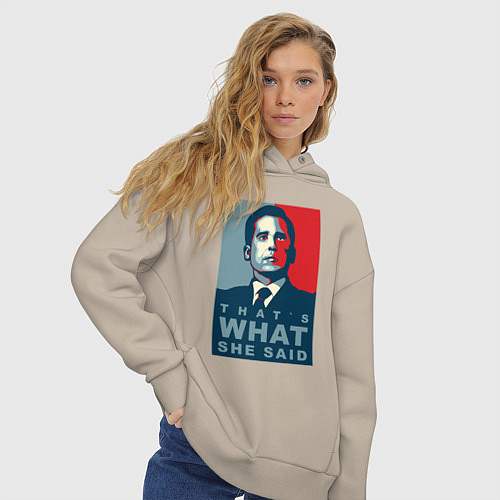 Женское худи оверсайз Thats what she said - the office / Миндальный – фото 3