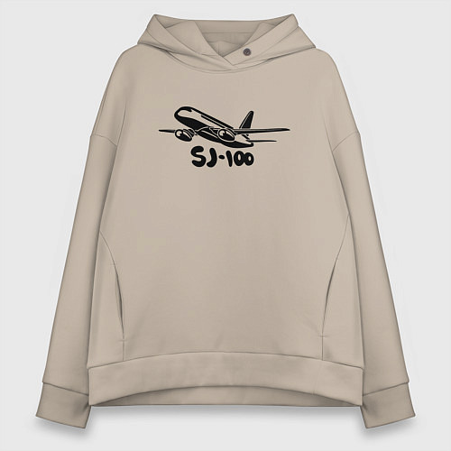 Женское худи оверсайз Сухой Суперджет 100 черный с надписью / Миндальный – фото 1