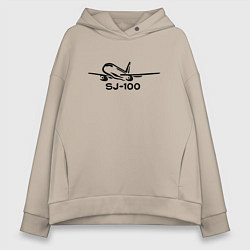 Толстовка оверсайз женская Sukhoi Superjet 100 черный с надписью, цвет: миндальный