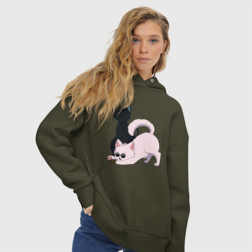 Женское худи оверсайз Магическая битва Сатору Годзё Сугуру Гэто коты / Хаки – фото 3