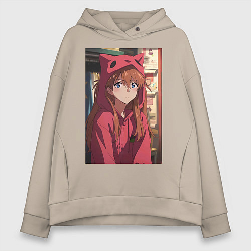 Женское худи оверсайз Евангелион Аска Лэнгли Сорью кошка / Миндальный – фото 1