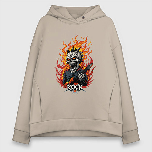 Женское худи оверсайз Скелет рок музыкант / Миндальный – фото 1