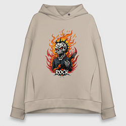 Толстовка оверсайз женская Скелет рок музыкант, цвет: миндальный