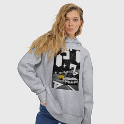 Толстовка оверсайз женская BMW автомобиль initial d, цвет: меланж — фото 2