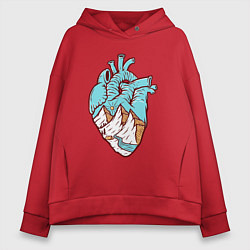 Толстовка оверсайз женская Сердце и горы, цвет: красный